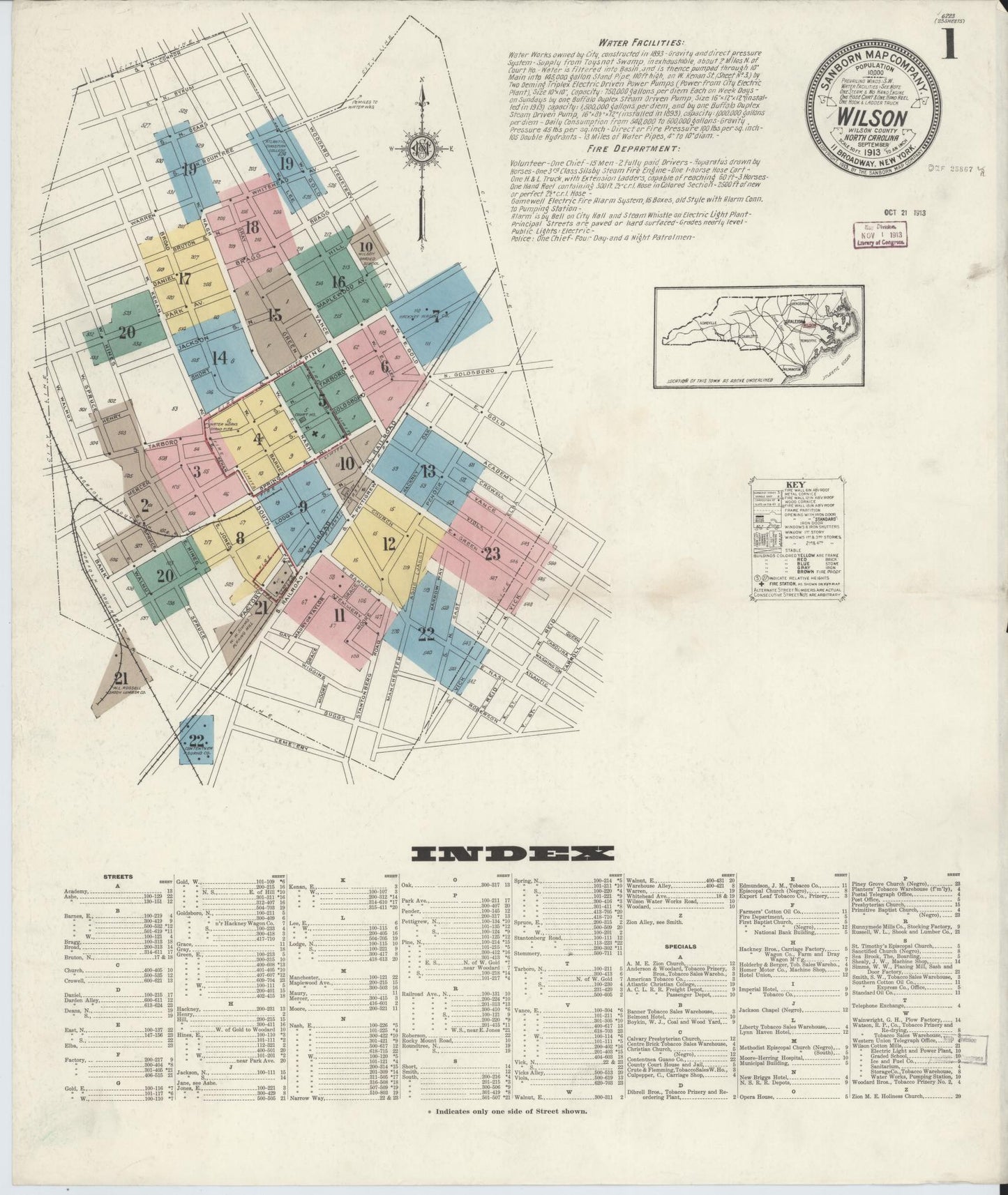 Sanborn Fire Insurance Map from Wilson, Wilson County, North Carolina. (1913) – Historic Sanborn Fire Insurance Map Print