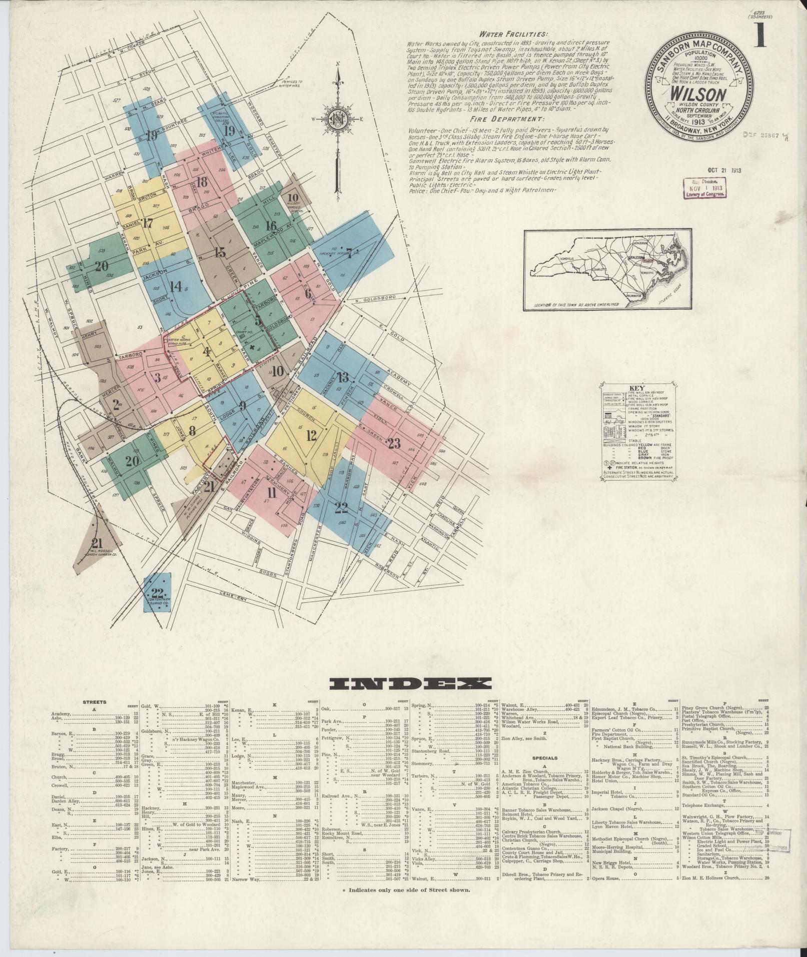 Sanborn Fire Insurance Map from Wilson, Wilson County, North Carolina. (1913) – Historic Sanborn Fire Insurance Map Print