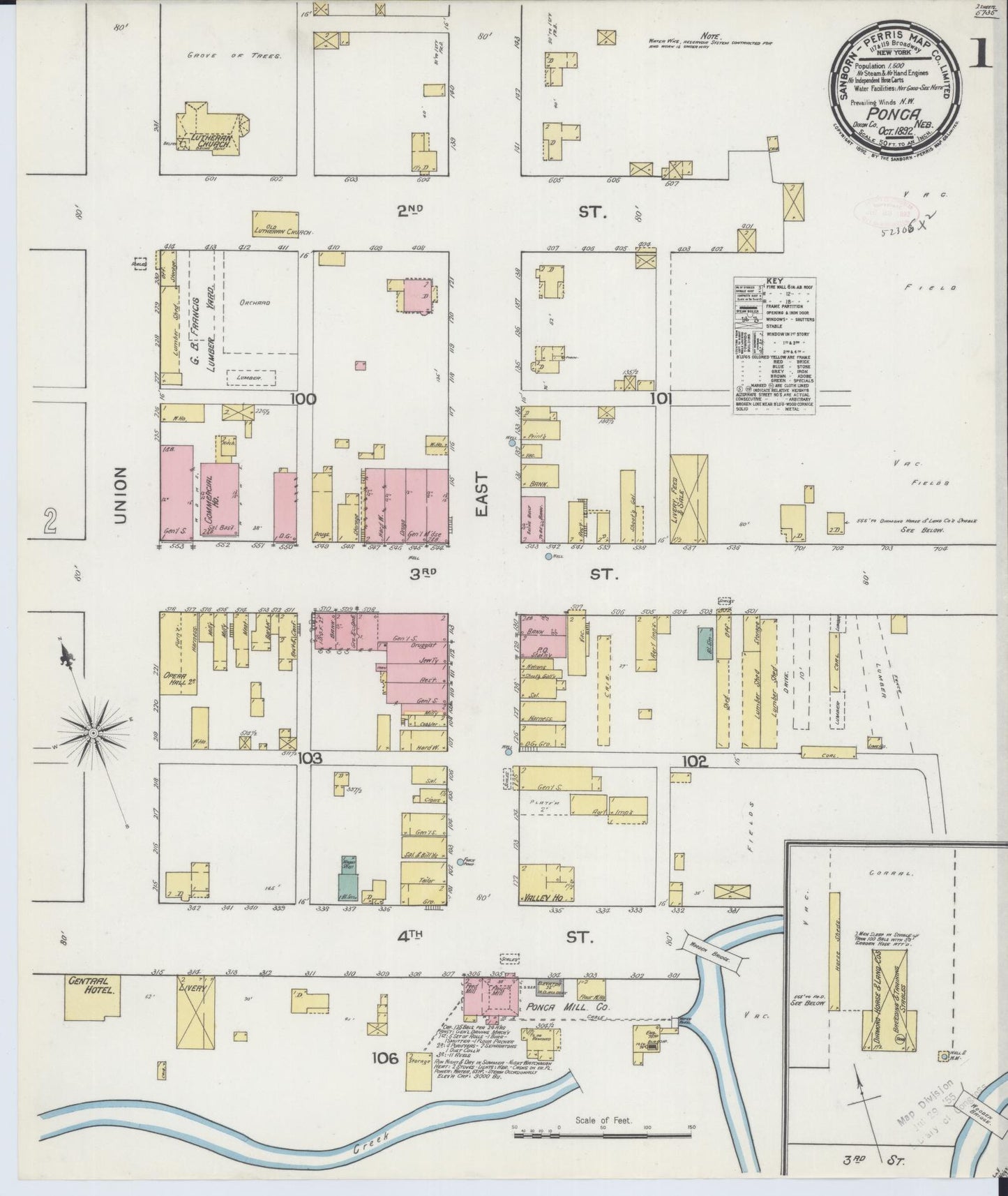 Sanborn Fire Insurance Map from Ponca, Dixon County, Nebraska (1892), Sheet #0001 - Complete Map Set gallery image, historic Sanborn map, vintage wall art, Nebraska Nebraska