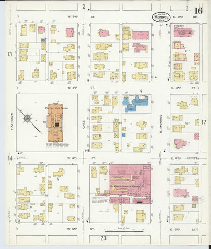 Sanborn Fire Insurance Map from Monroe, Monroe County, Michigan (1916), Sheet #0016 - Historic Sanborn Fire Insurance Map Print, vintage old map wall art, antique decor, genealogy gift, Michigan Michigan map