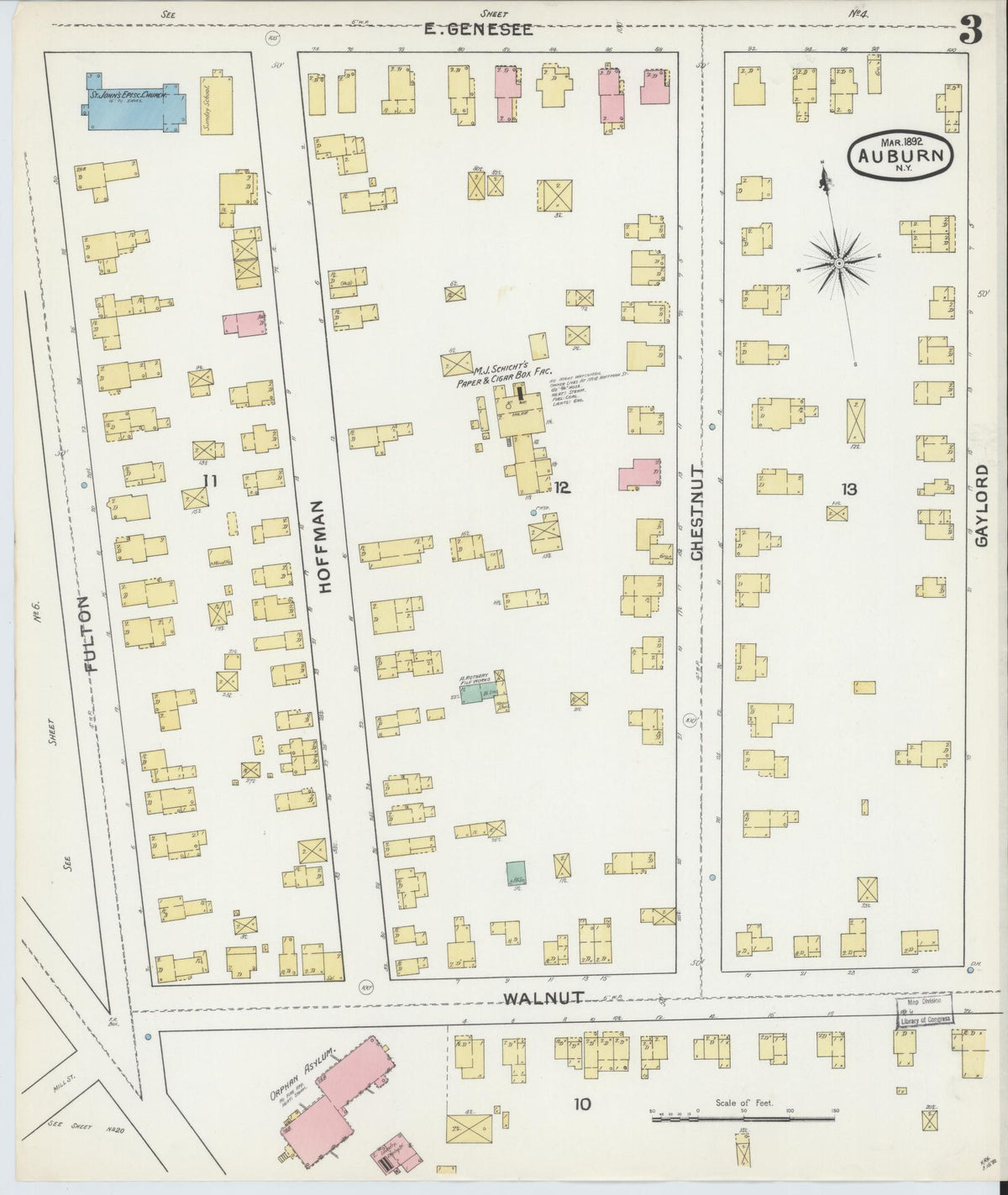 Sanborn Fire Insurance Map from Auburn, Cayuga County, New York (1892), Sheet #0003 - Complete Map Set gallery image, historic Sanborn map, vintage wall art, New York New York