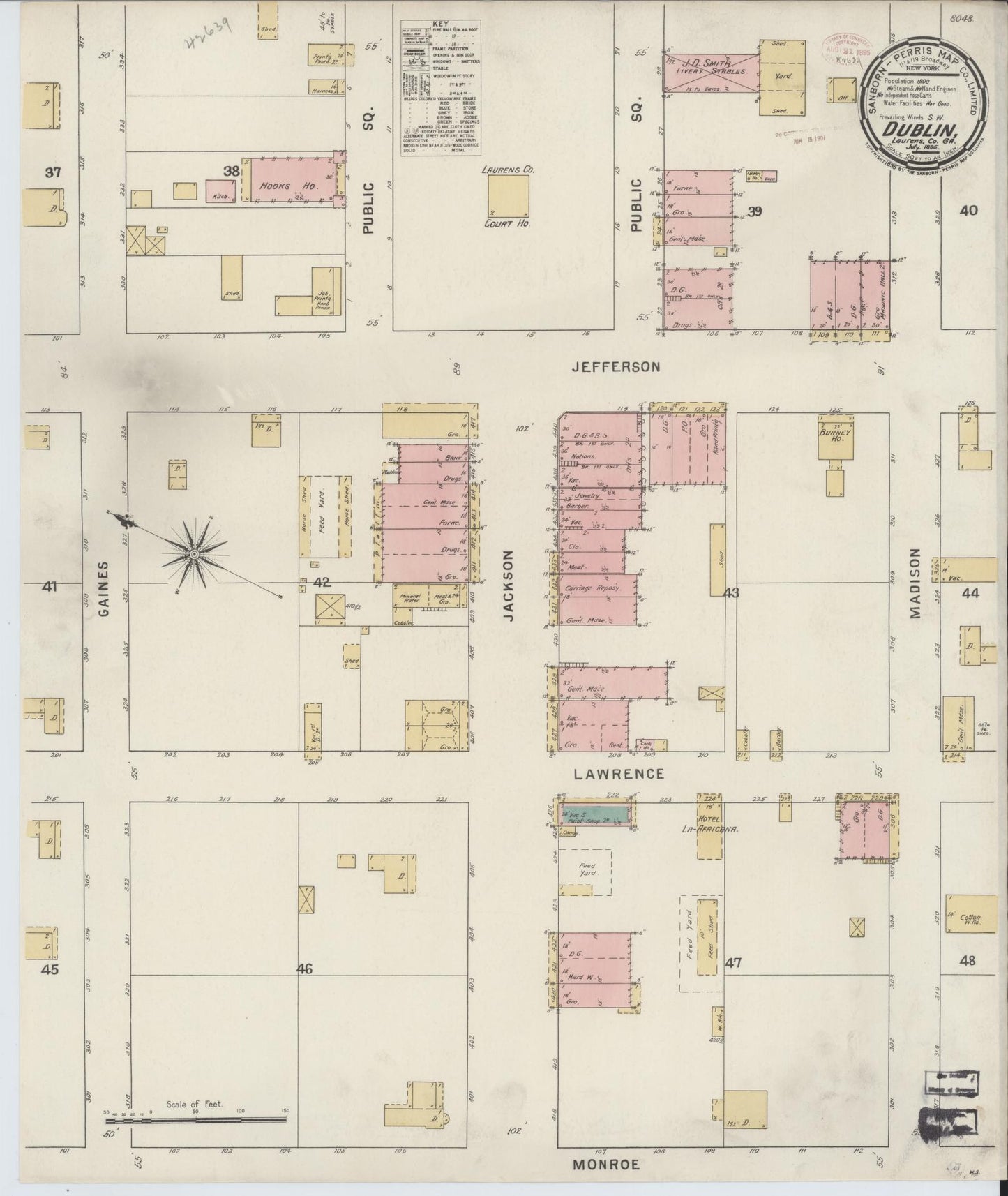Sanborn Fire Insurance Map from Dublin, Laurens County, Georgia (1885), Sheet #0001 - Historic Sanborn Fire Insurance Map Print, vintage old map wall art, antique decor, genealogy gift, Georgia Georgia map