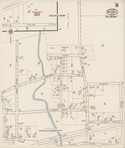 Sanborn Fire Insurance Map from Medway, Norfolk County, Massachusetts (1922), Sheet #0008 - Complete Map Set gallery image, historic Sanborn map, vintage wall art, Massachusetts Massachusetts