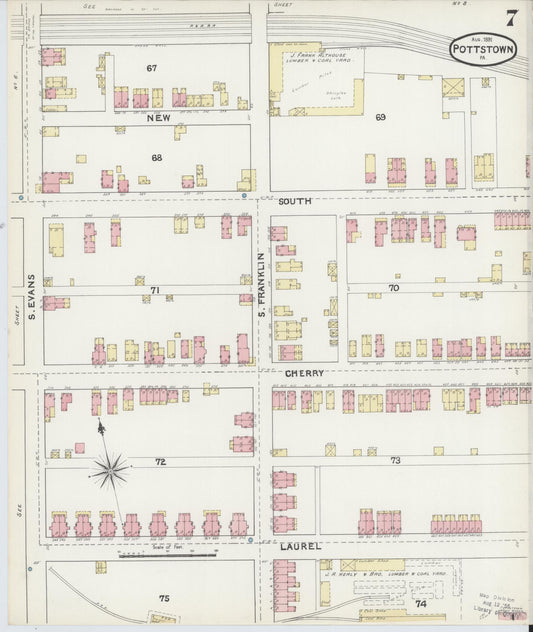 Sanborn Fire Insurance Map from Pottstown, Montgomery County, Pennsylvania (1891), Sheet #0007 - Historic Sanborn Fire Insurance Map Print, vintage old map wall art, antique decor, genealogy gift, Pennsylvania Pennsylvania map