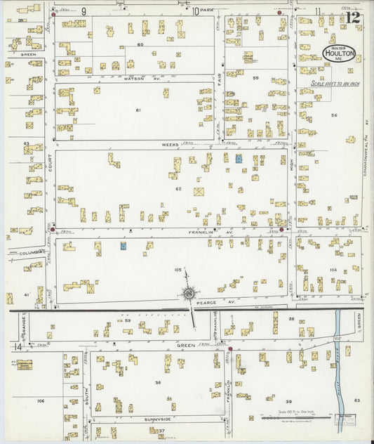 Sanborn Fire Insurance Map from Houlton, Aroostook County, Maine (1919), Sheet #0012 - Historic Sanborn Fire Insurance Map Print, vintage old map wall art, antique decor, genealogy gift, Maine Maine map
