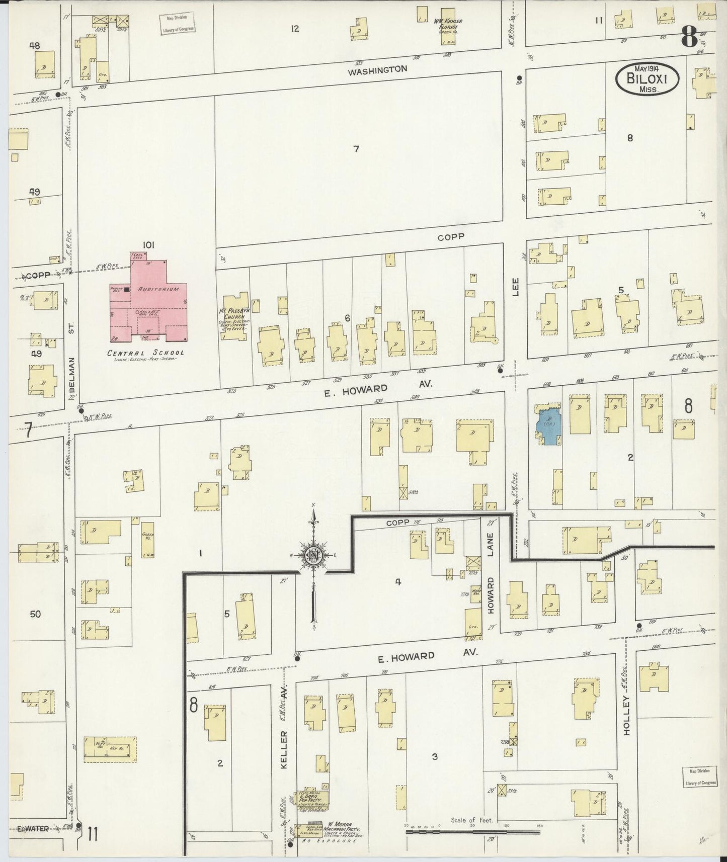 Sanborn Fire Insurance Map from Biloxi, Harrison County, Mississippi (1914), Sheet #0008 - Complete Map Set gallery image, historic Sanborn map, vintage wall art, Mississippi Mississippi