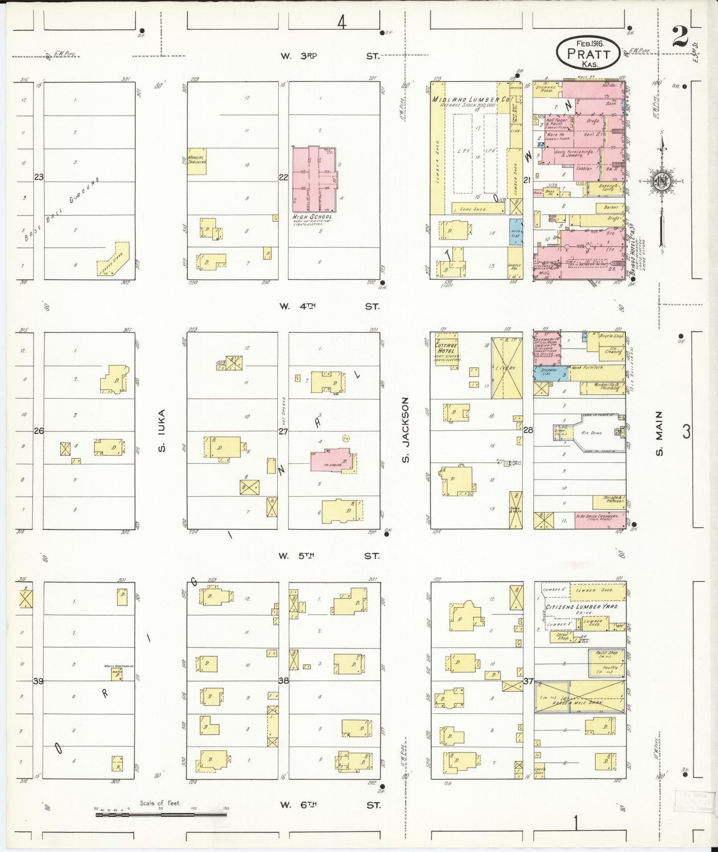 Sanborn Fire Insurance Map from Pratt, Pratt County, Kansas (1916), Sheet #0002 - Complete Map Set gallery image, historic Sanborn map, vintage wall art, Kansas Kansas