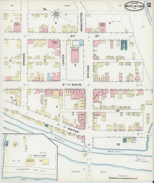 Sanborn Fire Insurance Map from Mifflintown, Juniata County, Pennsylvania (1891), Sheet #0002 - Historic Sanborn Fire Insurance Map Print, vintage old map wall art, antique decor, genealogy gift, Pennsylvania Pennsylvania map