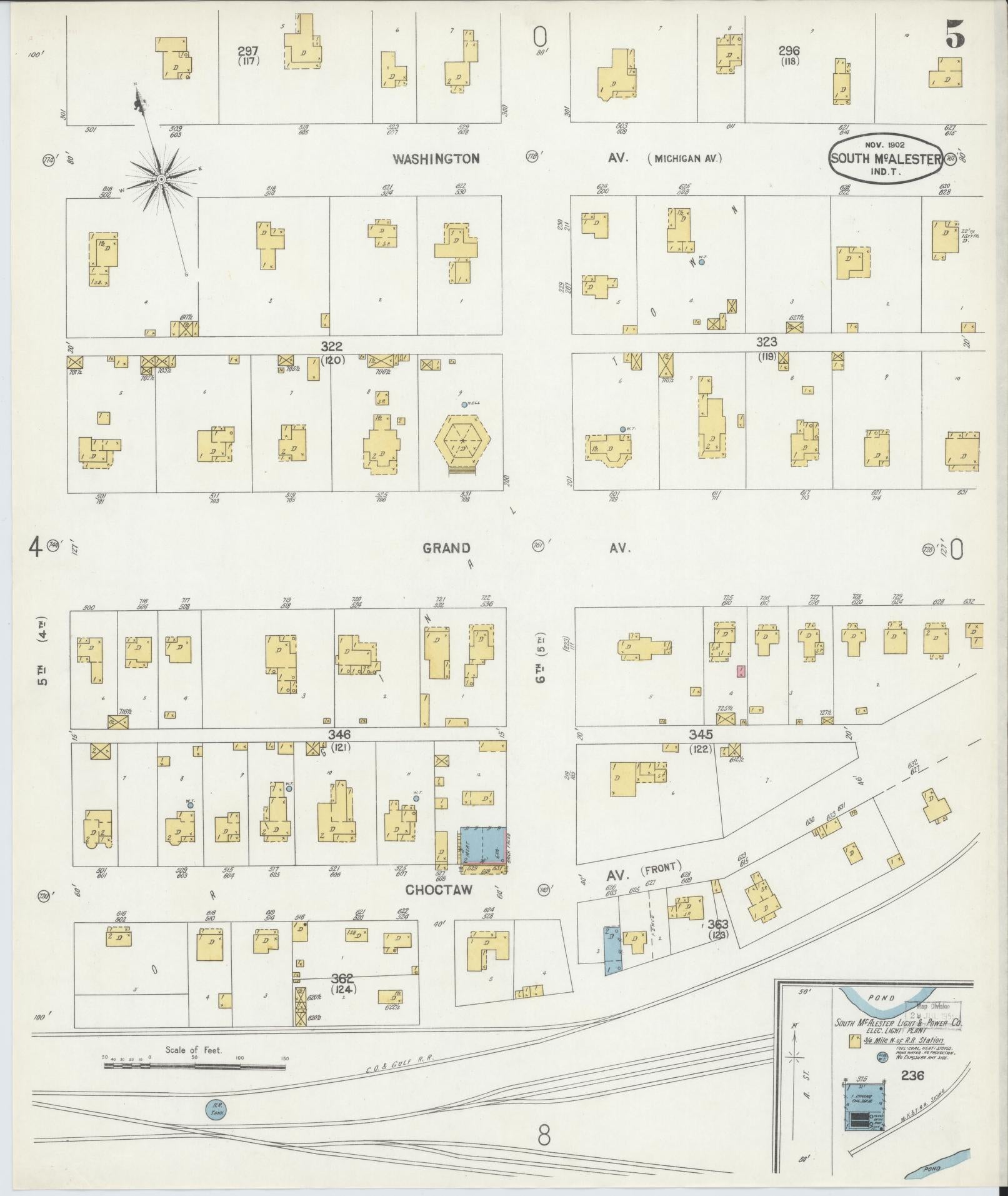Sanborn Fire Insurance Map from South McAlester, Pittsburg County, Oklahoma (1902), Sheet #0005 - Complete Map Set gallery image, historic Sanborn map, vintage wall art, Oklahoma Oklahoma