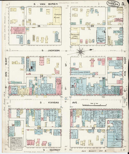Sanborn Fire Insurance Map from Topeka, Shawnee County, Kansas (1883), Sheet #0005 - Complete Map Set gallery image, historic Sanborn map, vintage wall art, Kansas Kansas