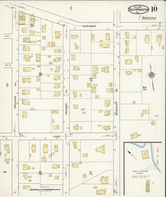 Sanborn Fire Insurance Map from South Kingstown, Washington County, Rhode Island (1921), Sheet #0010 - Historic Sanborn Fire Insurance Map Print, vintage old map wall art, antique decor, genealogy gift, Rhode Island Rhode Island map