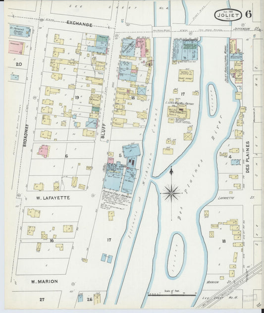 Sanborn Fire Insurance Map from Joliet, Will County, Illinois (1891), Sheet #0006 - Historic Sanborn Fire Insurance Map Print, vintage old map wall art, antique decor, genealogy gift, Illinois Illinois map