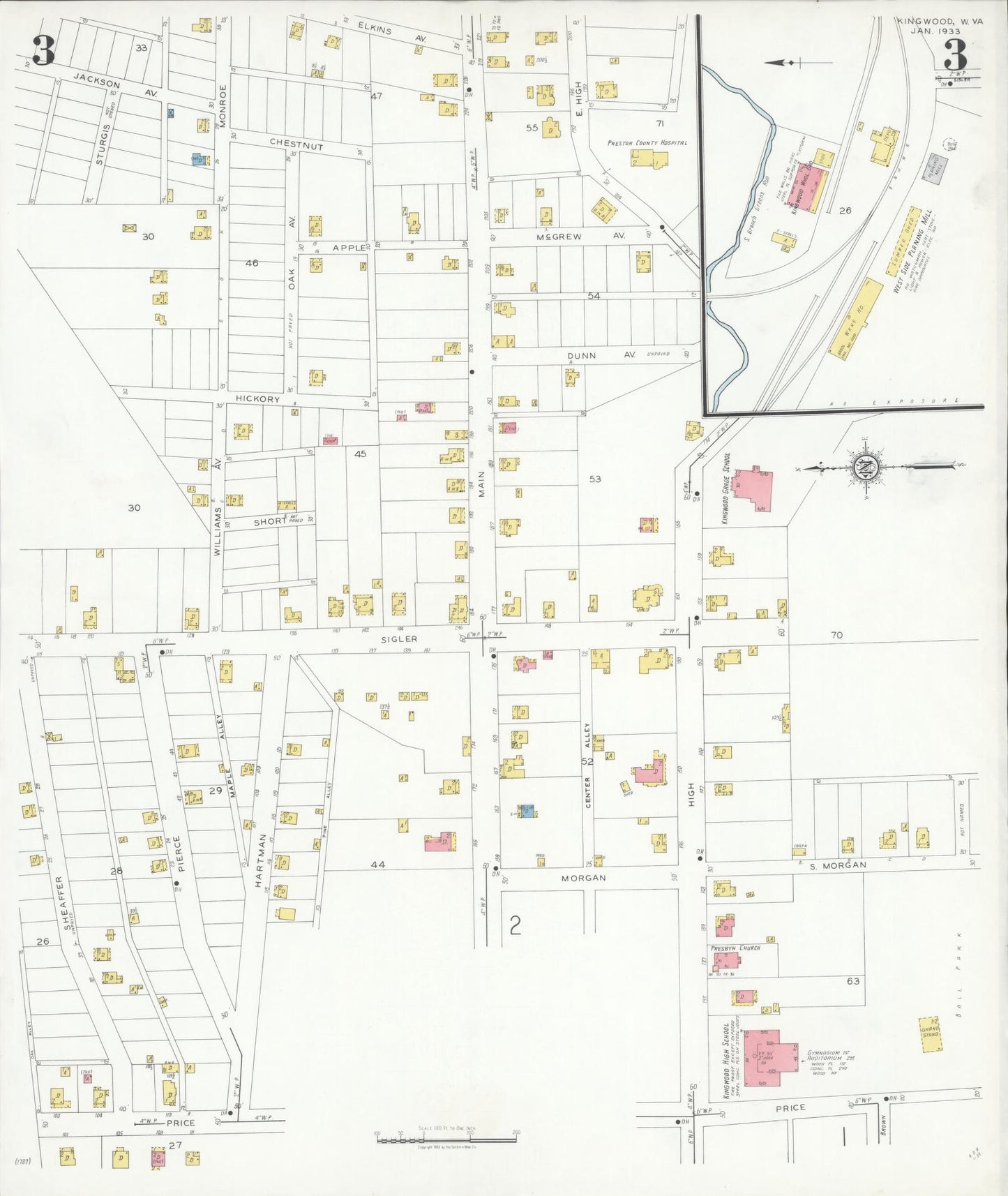 Sanborn Fire Insurance Map from Kingwood, Preston County, West Virginia (1933), Sheet #0003 - Complete Map Set gallery image, historic Sanborn map, vintage wall art, West Virginia West Virginia