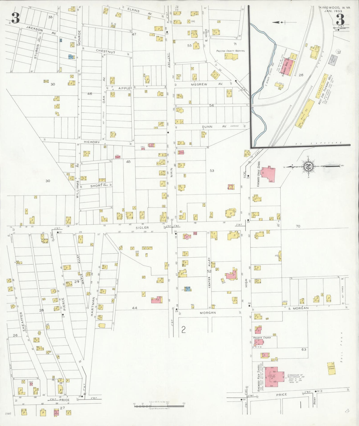 Sanborn Fire Insurance Map from Kingwood, Preston County, West Virginia (1933), Sheet #0003 - Complete Map Set gallery image, historic Sanborn map, vintage wall art, West Virginia West Virginia