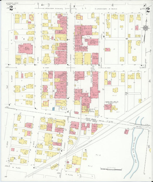 Sanborn Fire Insurance Map from Minerva, Stark And Carroll Counties, Ohio (1933), Sheet #0002 - Historic Sanborn Fire Insurance Map Print, vintage old map wall art, antique decor, genealogy gift, Ohio Ohio map