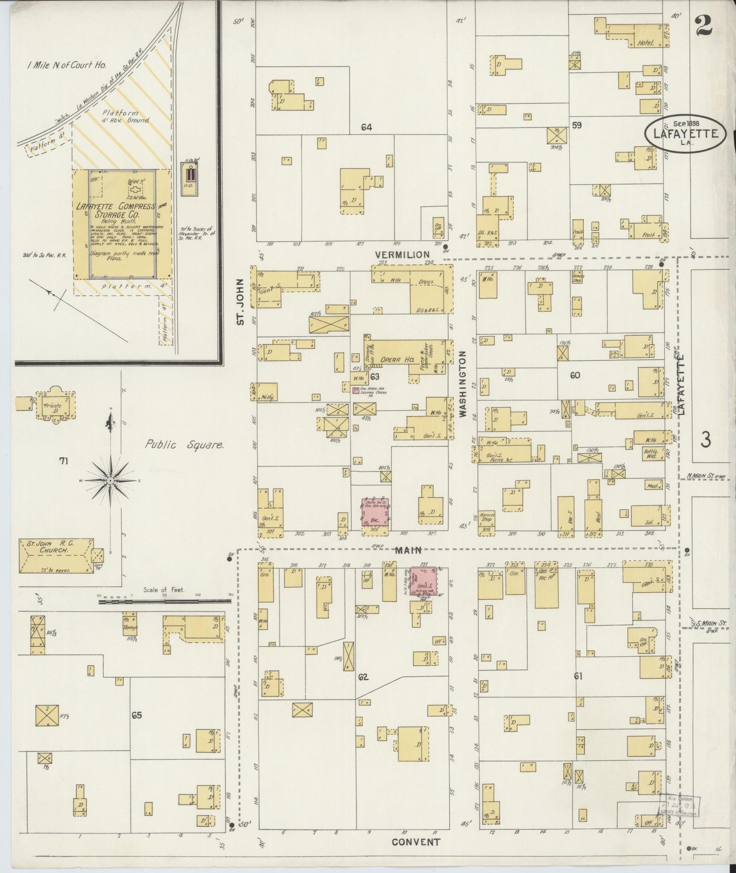 Sanborn Fire Insurance Map from Lafayette, Lafayette Parish, Louisiana (1898), Sheet #0002 - Complete Map Set gallery image, historic Sanborn map, vintage wall art, Louisiana Louisiana