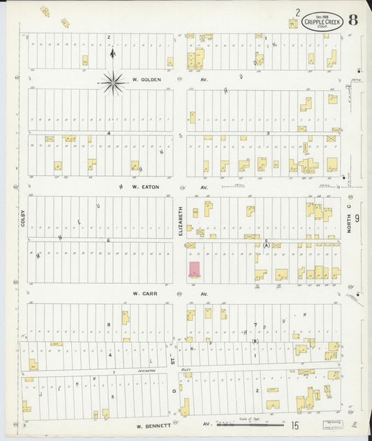 Sanborn Fire Insurance Map from Cripple Creek, Teller County, Colorado (1908), Sheet #0008 - Historic Sanborn Fire Insurance Map Print, vintage old map wall art, antique decor, genealogy gift, Colorado Colorado map