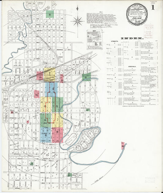 Sanborn Fire Insurance Map from Salina, Saline County, Kansas (1899), Sheet #0001 - Complete Map Set gallery image, historic Sanborn map, vintage wall art, Kansas Kansas