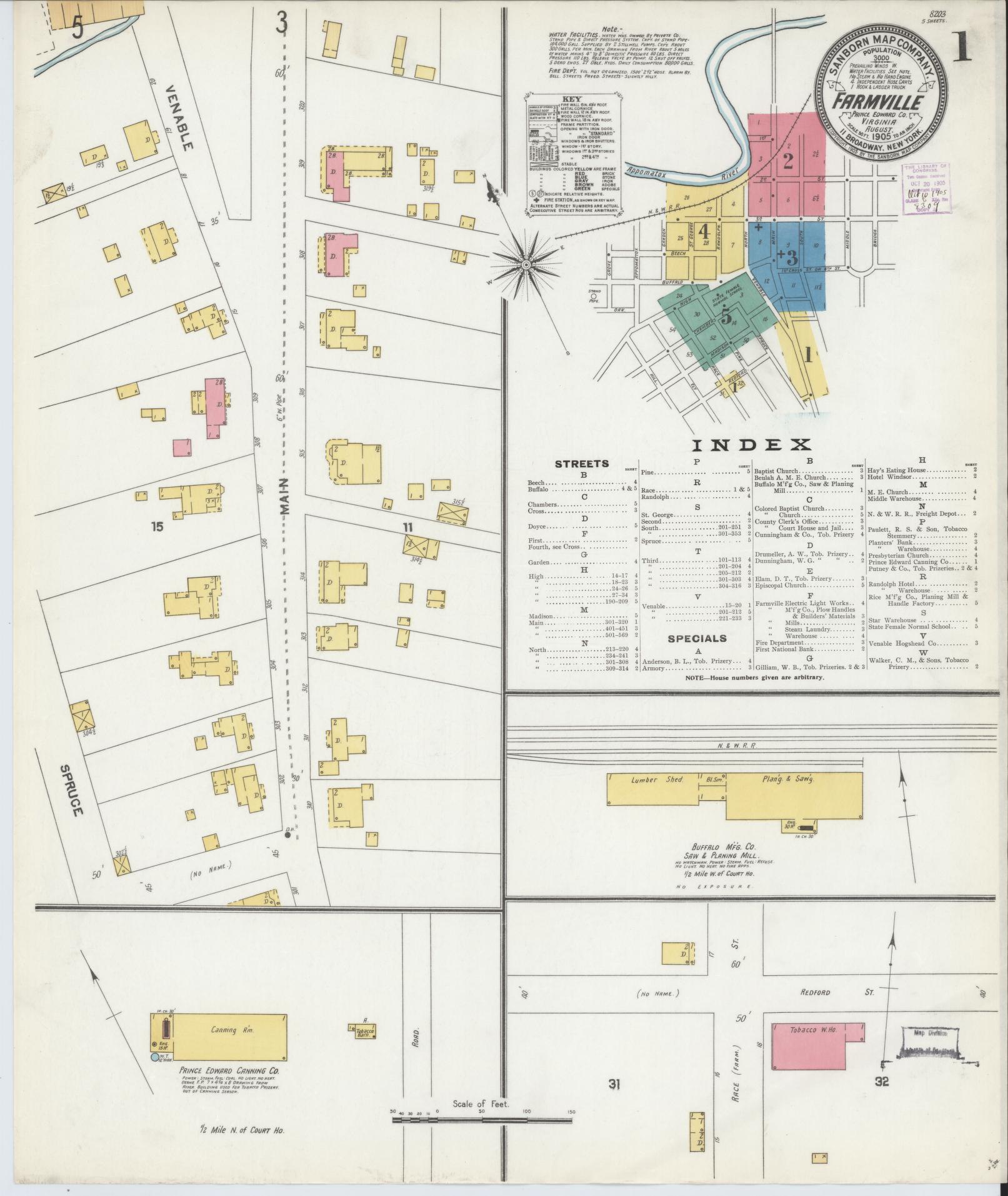 Sanborn Fire Insurance Map from Farmville, Prince Edward County, Virginia. (1905) – Historic Sanborn Fire Insurance Map Print
