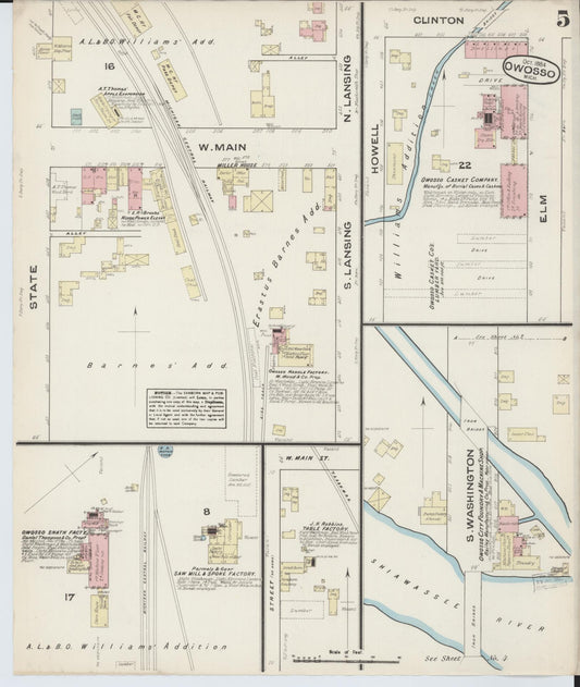 Sanborn Fire Insurance Map from Owosso, Shiawassee County, Michigan (1884), Sheet #0005 - Historic Sanborn Fire Insurance Map Print, vintage old map wall art, antique decor, genealogy gift, Michigan Michigan map