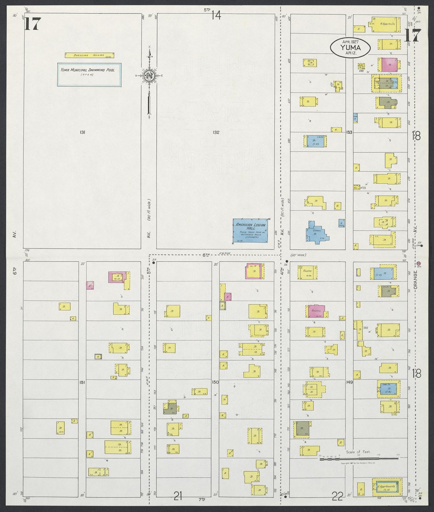 Sanborn Fire Insurance Map from Yuma, Yuma County, Arizona (1927), Sheet #0017 - Complete Map Set gallery image, historic Sanborn map, vintage wall art, Arizona Arizona