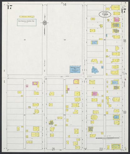 Sanborn Fire Insurance Map from Yuma, Yuma County, Arizona (1927), Sheet #0017 - Complete Map Set gallery image, historic Sanborn map, vintage wall art, Arizona Arizona