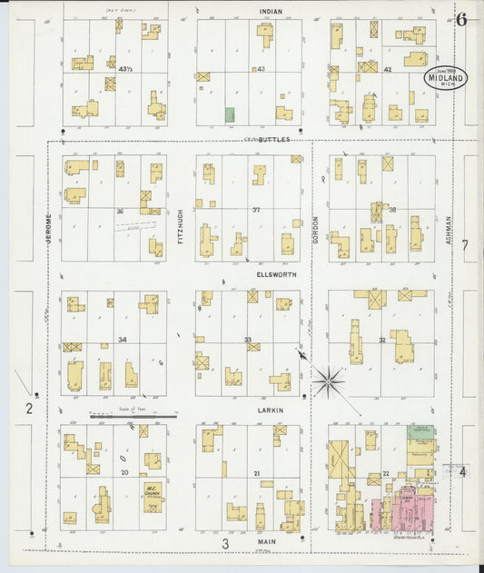 Sanborn Fire Insurance Map from Midland, Midland County, Michigan (1899), Sheet #0006 - Historic Sanborn Fire Insurance Map Print, vintage old map wall art, antique decor, genealogy gift, Michigan Michigan map