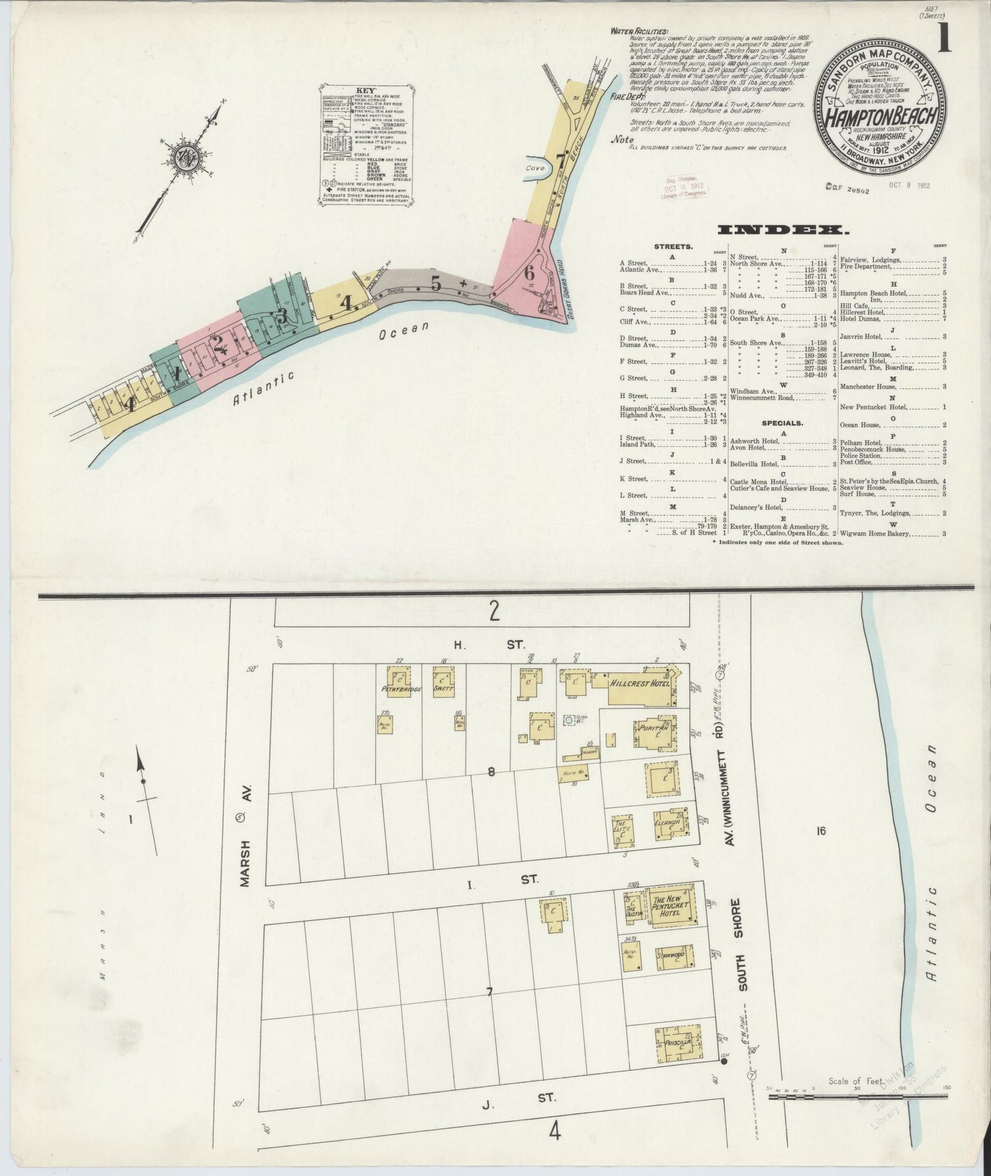 Sanborn Fire Insurance Map from Hampton Beach, Rockingham County, New Hampshire (1912), Sheet #0001 - Complete Map Set gallery image, historic Sanborn map, vintage wall art, New Hampshire New Hampshire