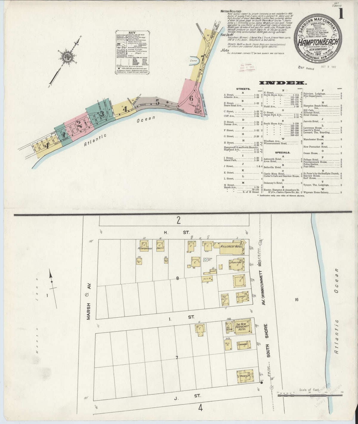 Sanborn Fire Insurance Map from Hampton Beach, Rockingham County, New Hampshire (1912), Sheet #0001 - Complete Map Set gallery image, historic Sanborn map, vintage wall art, New Hampshire New Hampshire