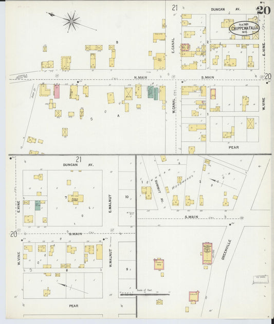 Sanborn Fire Insurance Map from Chippewa Falls, Chippewa County, Wisconsin (1903), Sheet #0020 - Historic Sanborn Fire Insurance Map Print, vintage old map wall art, antique decor, genealogy gift, Wisconsin Wisconsin map