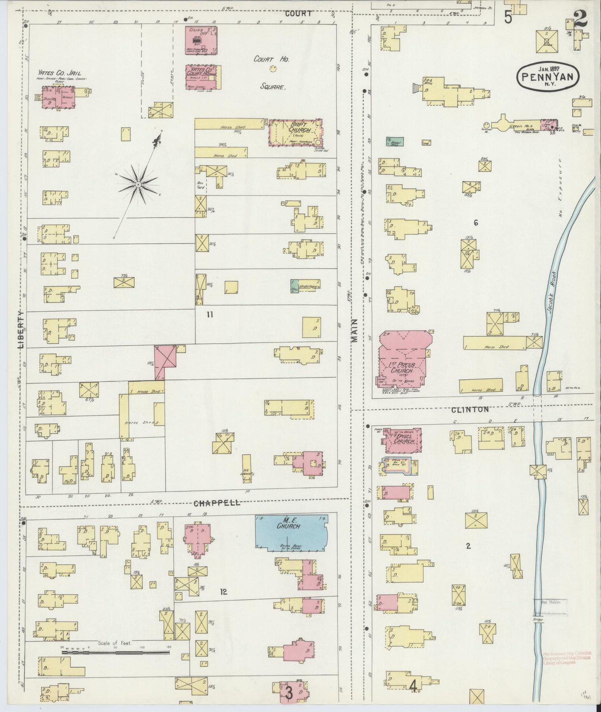 Sanborn Fire Insurance Map from Penn Yan, Yates County, New York (1897), Sheet #0002 - Complete Map Set gallery image, historic Sanborn map, vintage wall art, New York New York
