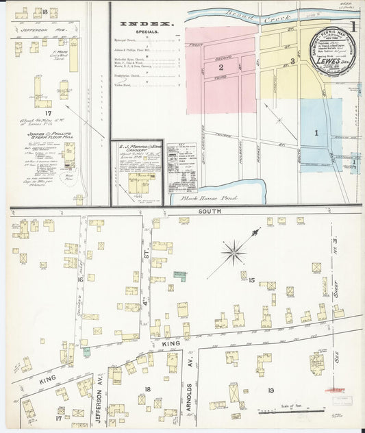 Sanborn Fire Insurance Map from Lewes, Sussex County, Delaware (1891), Sheet #0001 - Historic Sanborn Fire Insurance Map Print, vintage old map wall art, antique decor, genealogy gift, Delaware Delaware map