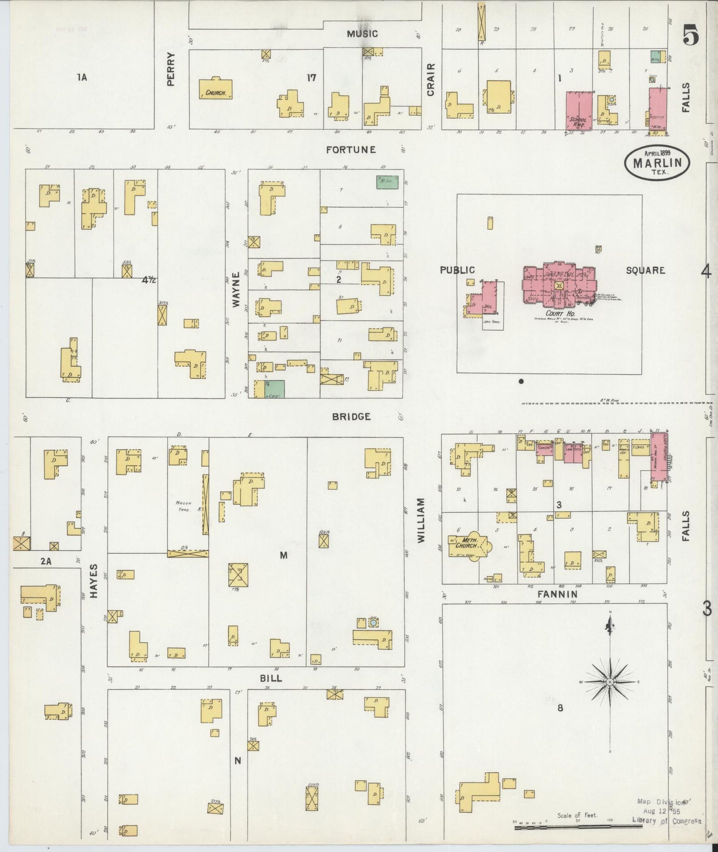 Sanborn Fire Insurance Map from Marlin, Falls County, Texas (1899), Sheet #0005 - Complete Map Set gallery image, historic Sanborn map, vintage wall art, Texas Texas
