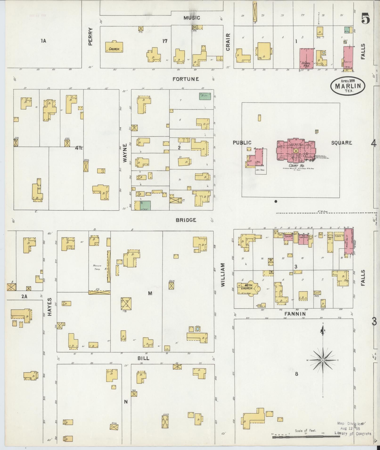 Sanborn Fire Insurance Map from Marlin, Falls County, Texas (1899), Sheet #0005 - Complete Map Set gallery image, historic Sanborn map, vintage wall art, Texas Texas