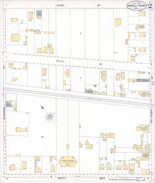 Sanborn Fire Insurance Map from Menlo Park, San Mateo County, California (1904), Sheet #0002 - Historic Sanborn Fire Insurance Map Print, vintage old map wall art, antique decor, genealogy gift, California California map