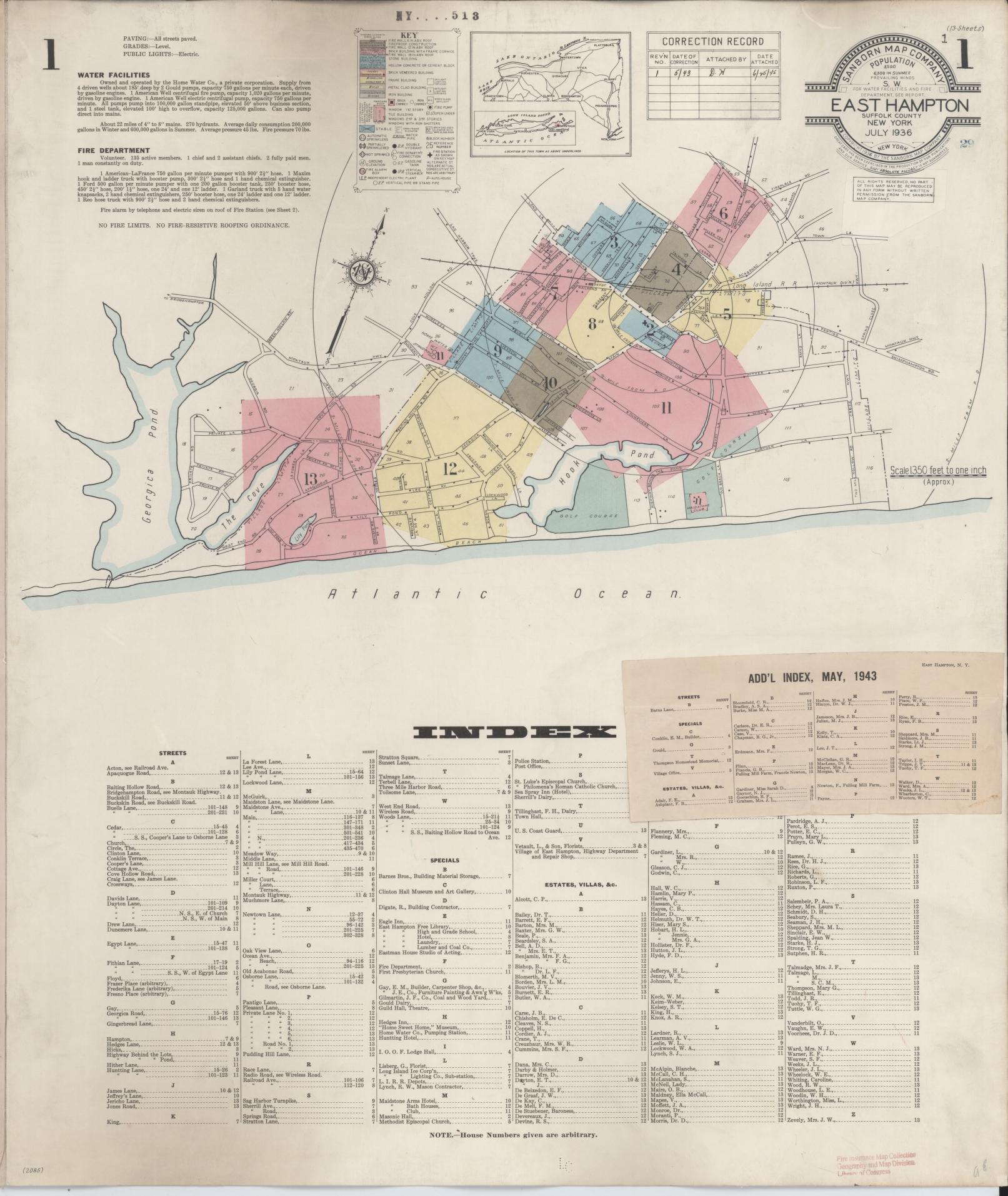 Sanborn Fire Insurance Map from Easthampton, Suffolk County, New York (1943), Sheet #0001 - Complete Map Set gallery image, historic Sanborn map, vintage wall art, New York New York