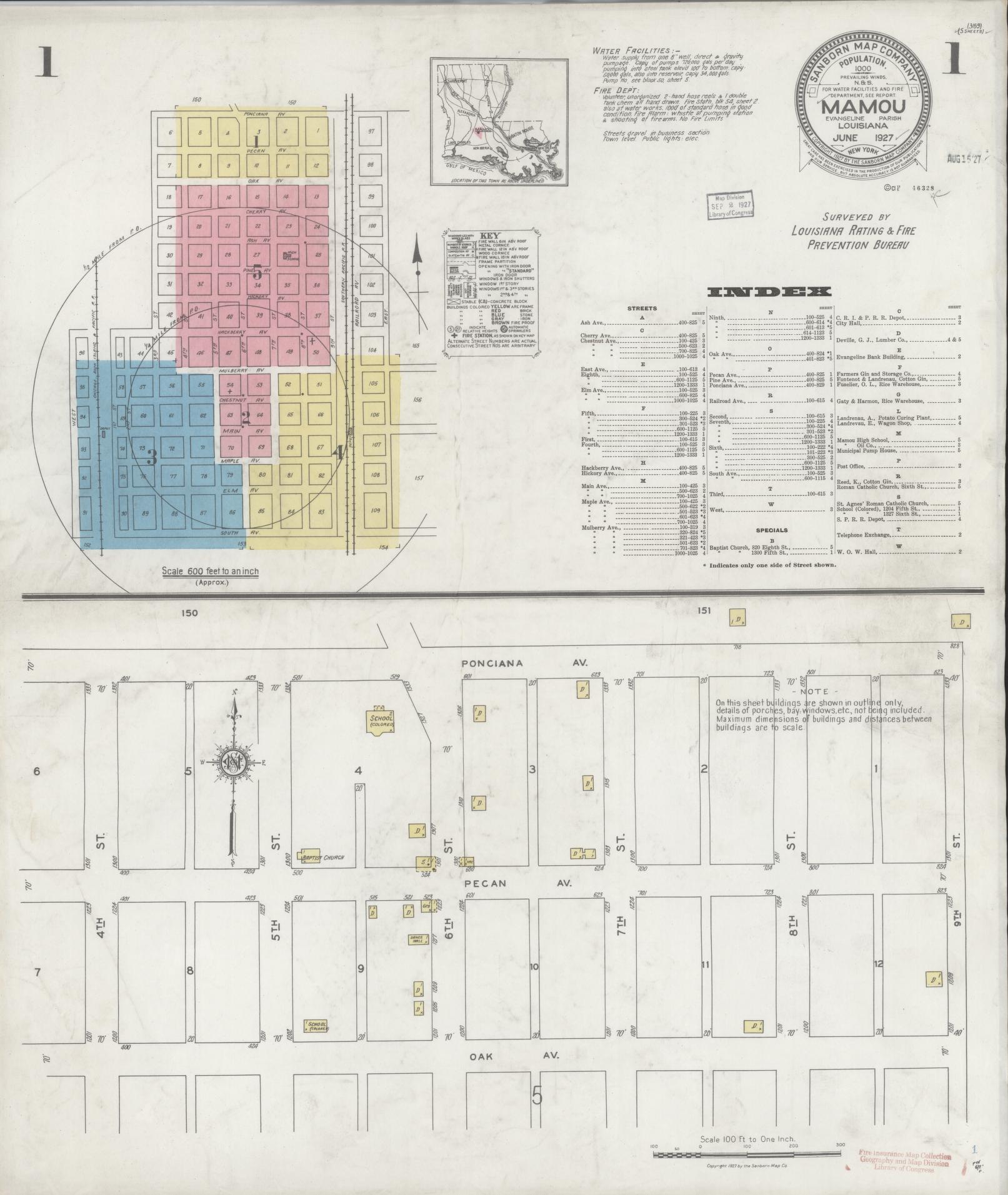 Sanborn Fire Insurance Map from Mamou, Evangeline Parish, Louisiana. (1927) – Historic Sanborn Fire Insurance Map Print