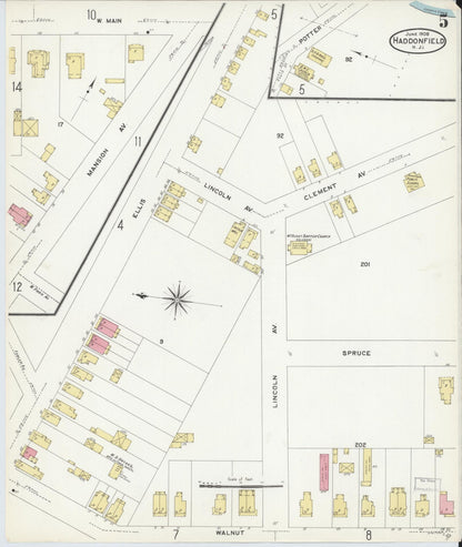 Sanborn Fire Insurance Map from Haddonfield, Camden County, New Jersey (1908), Sheet #0005 - Historic Sanborn Fire Insurance Map Print, vintage old map wall art, antique decor, genealogy gift, New Jersey New Jersey map