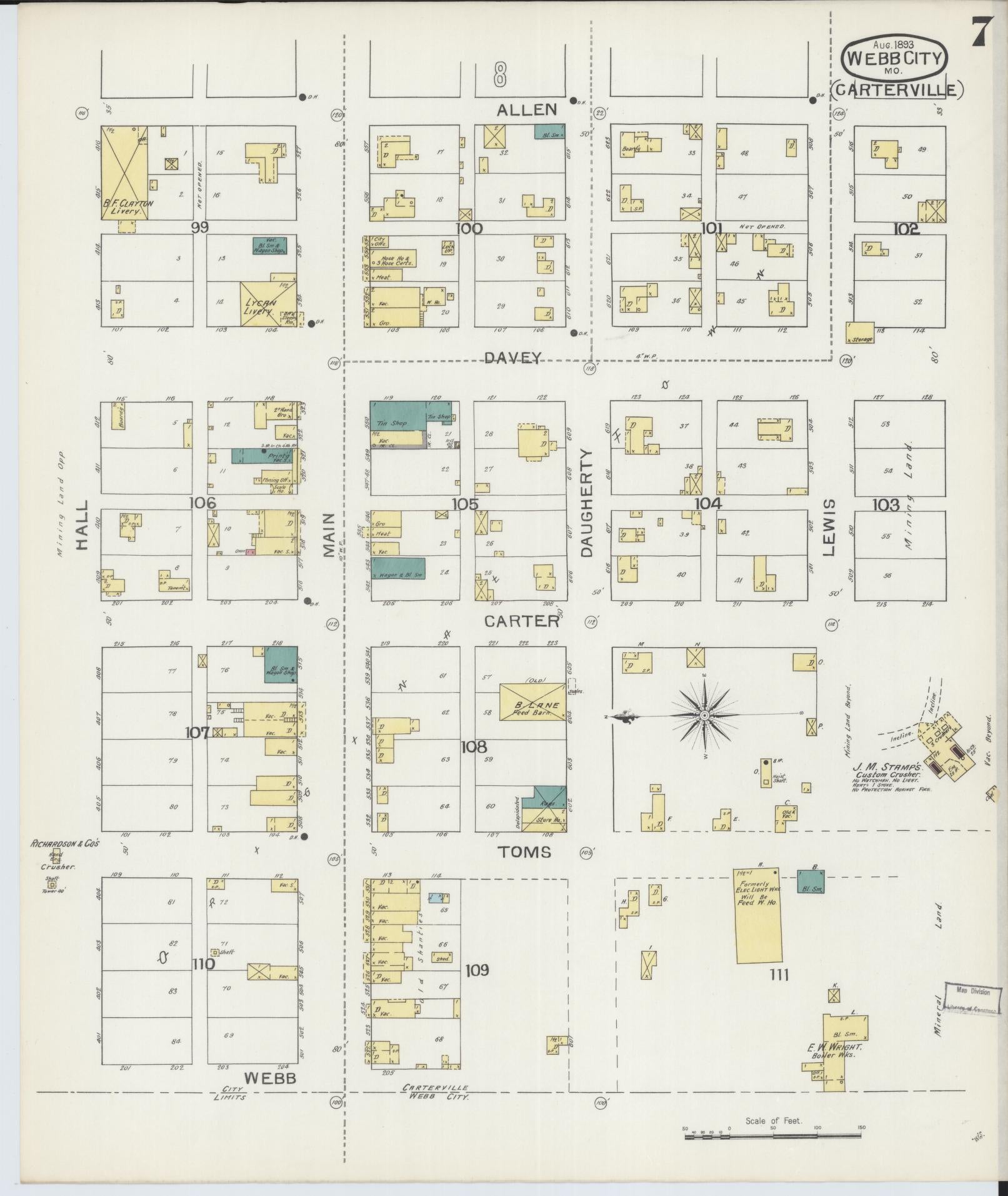 Sanborn Fire Insurance Map from Webb City, Jasper County, Missouri (1893), Sheet #0007 - Complete Map Set gallery image, historic Sanborn map, vintage wall art, Missouri Missouri