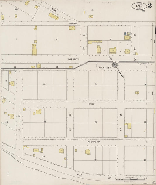 Sanborn Fire Insurance Map from Lyle, Klickitat County, Washington (1922), Sheet #0002 - Historic Sanborn Fire Insurance Map Print, vintage old map wall art, antique decor, genealogy gift, Washington Washington map