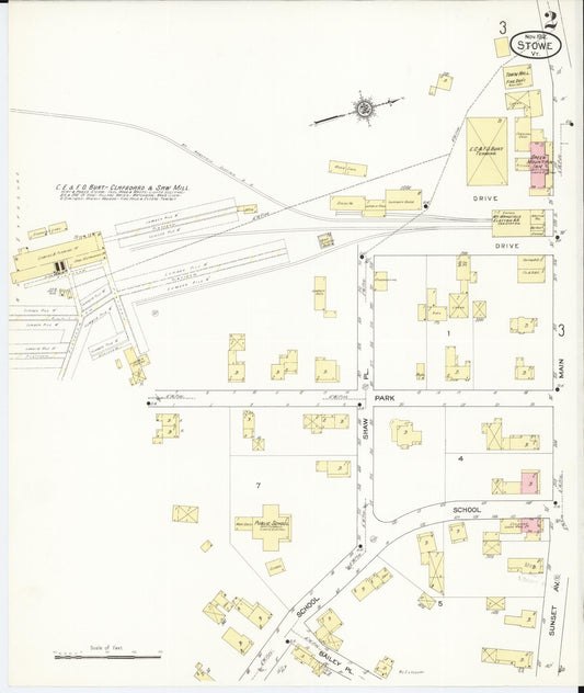 Sanborn Fire Insurance Map from Stowe, Lamoille County, Vermont (1912), Sheet #0002 - Historic Sanborn Fire Insurance Map Print, vintage old map wall art, antique decor, genealogy gift, Vermont Vermont map