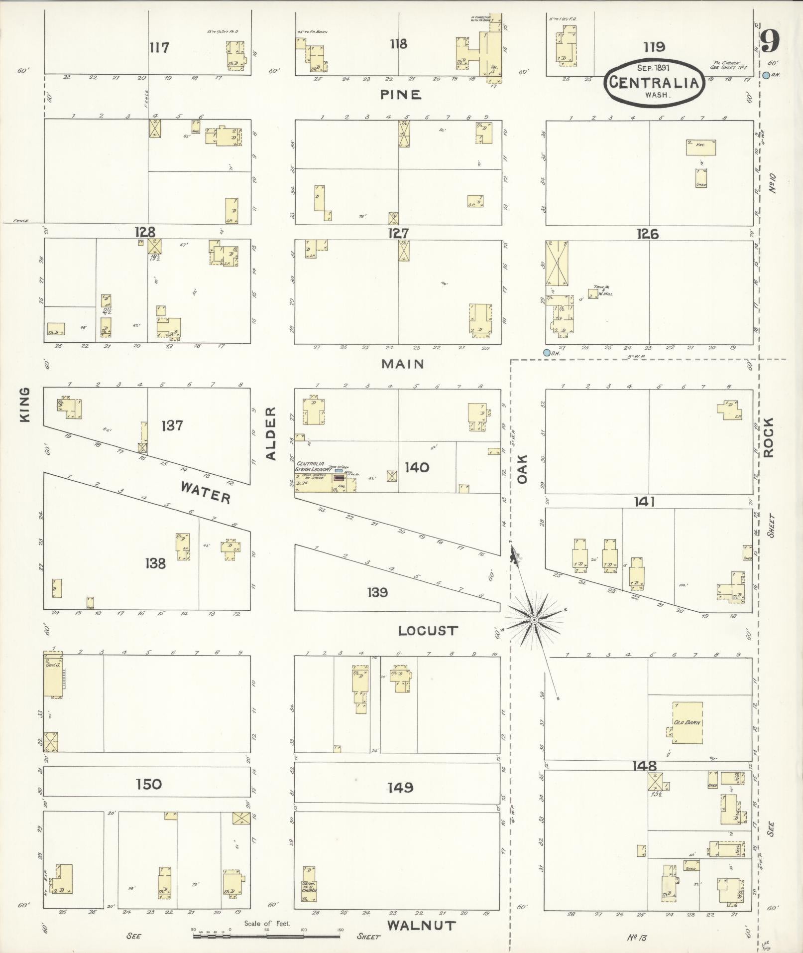 Sanborn Fire Insurance Map from Centralia, Lewis County, Washington (1891), Sheet #0009 - Complete Map Set gallery image, historic Sanborn map, vintage wall art, Washington Washington