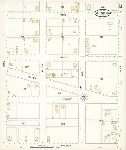 Sanborn Fire Insurance Map from Centralia, Lewis County, Washington (1891), Sheet #0009 - Complete Map Set gallery image, historic Sanborn map, vintage wall art, Washington Washington