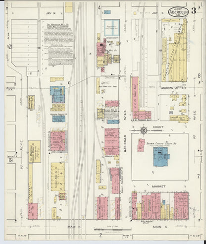 Sanborn Fire Insurance Map from Aberdeen, Brown County, South Dakota (1917), Sheet #0003 - Complete Map Set gallery image, historic Sanborn map, vintage wall art, South Dakota South Dakota