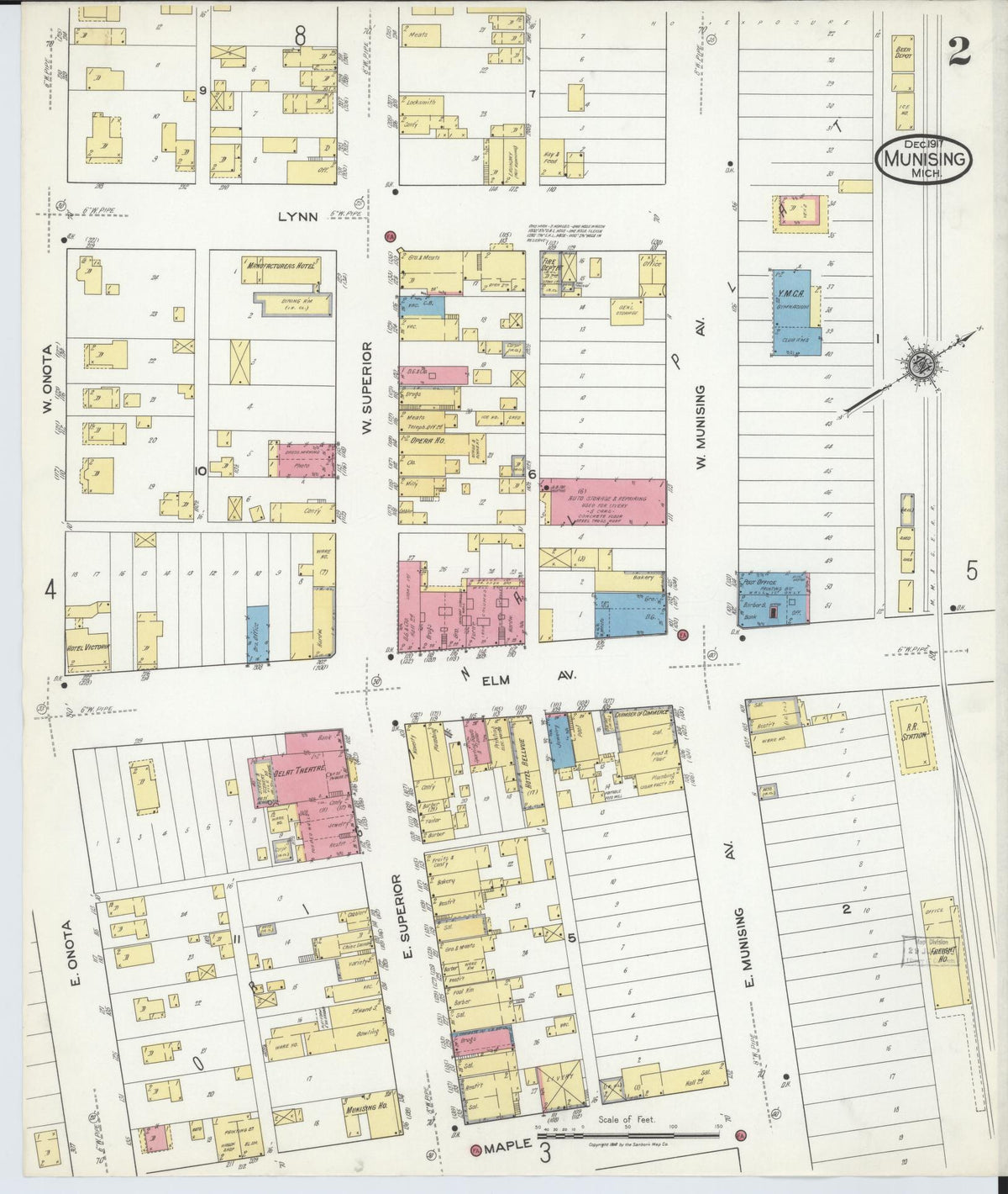 Sanborn Fire Insurance Map from Munising, Alger County, Michigan (1917), Sheet #0002 - Historic Sanborn Fire Insurance Map Print, vintage old map wall art, antique decor, genealogy gift, Michigan Michigan map