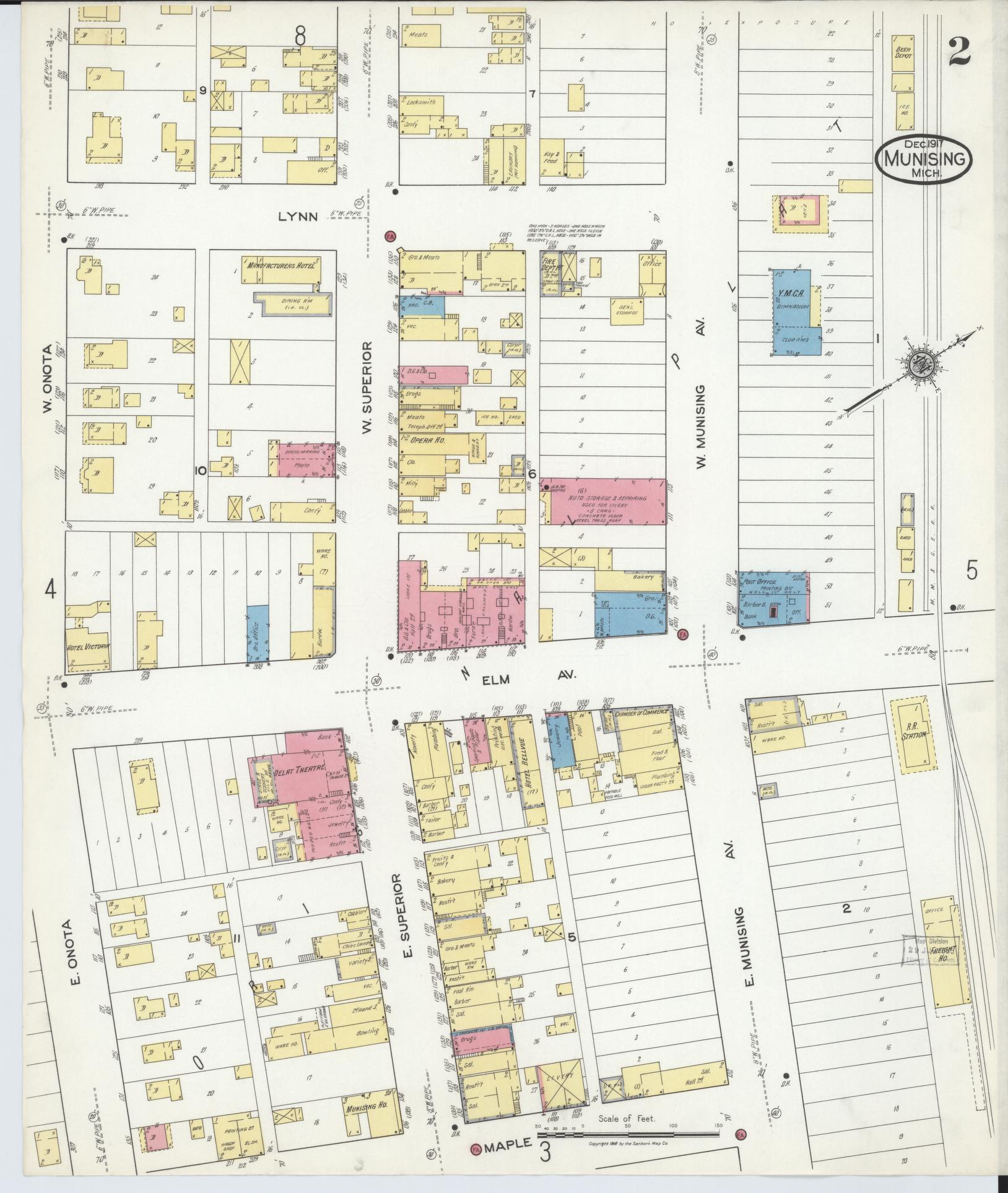 Sanborn Fire Insurance Map from Munising, Alger County, Michigan (1917), Sheet #0002 - Historic Sanborn Fire Insurance Map Print, vintage old map wall art, antique decor, genealogy gift, Michigan Michigan map