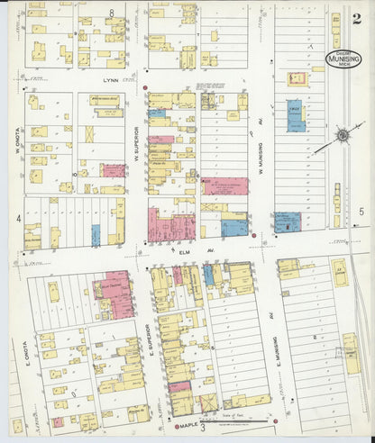 Sanborn Fire Insurance Map from Munising, Alger County, Michigan (1917), Sheet #0002 - Historic Sanborn Fire Insurance Map Print, vintage old map wall art, antique decor, genealogy gift, Michigan Michigan map