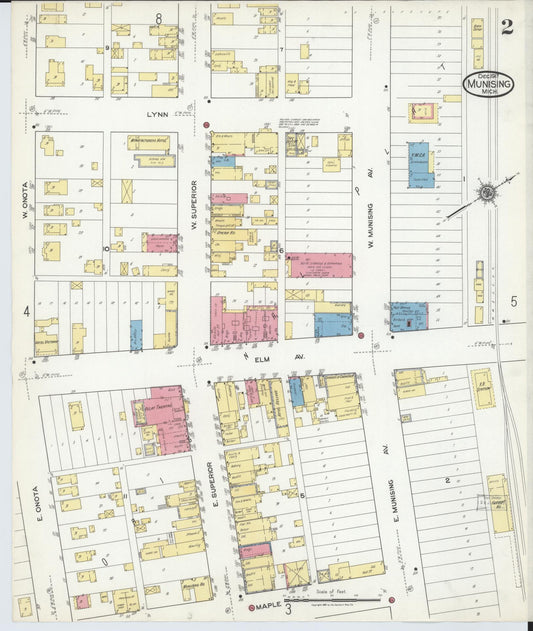Sanborn Fire Insurance Map from Munising, Alger County, Michigan (1917), Sheet #0002 - Historic Sanborn Fire Insurance Map Print, vintage old map wall art, antique decor, genealogy gift, Michigan Michigan map