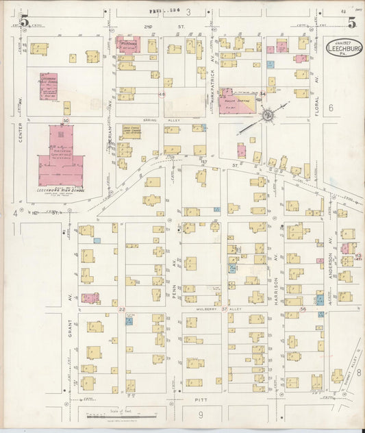 Sanborn Fire Insurance Map from Leechburg, Armstrong County, Pennsylvania (1943), Sheet #0005 - Historic Sanborn Fire Insurance Map Print, vintage old map wall art, antique decor, genealogy gift, Pennsylvania Pennsylvania map