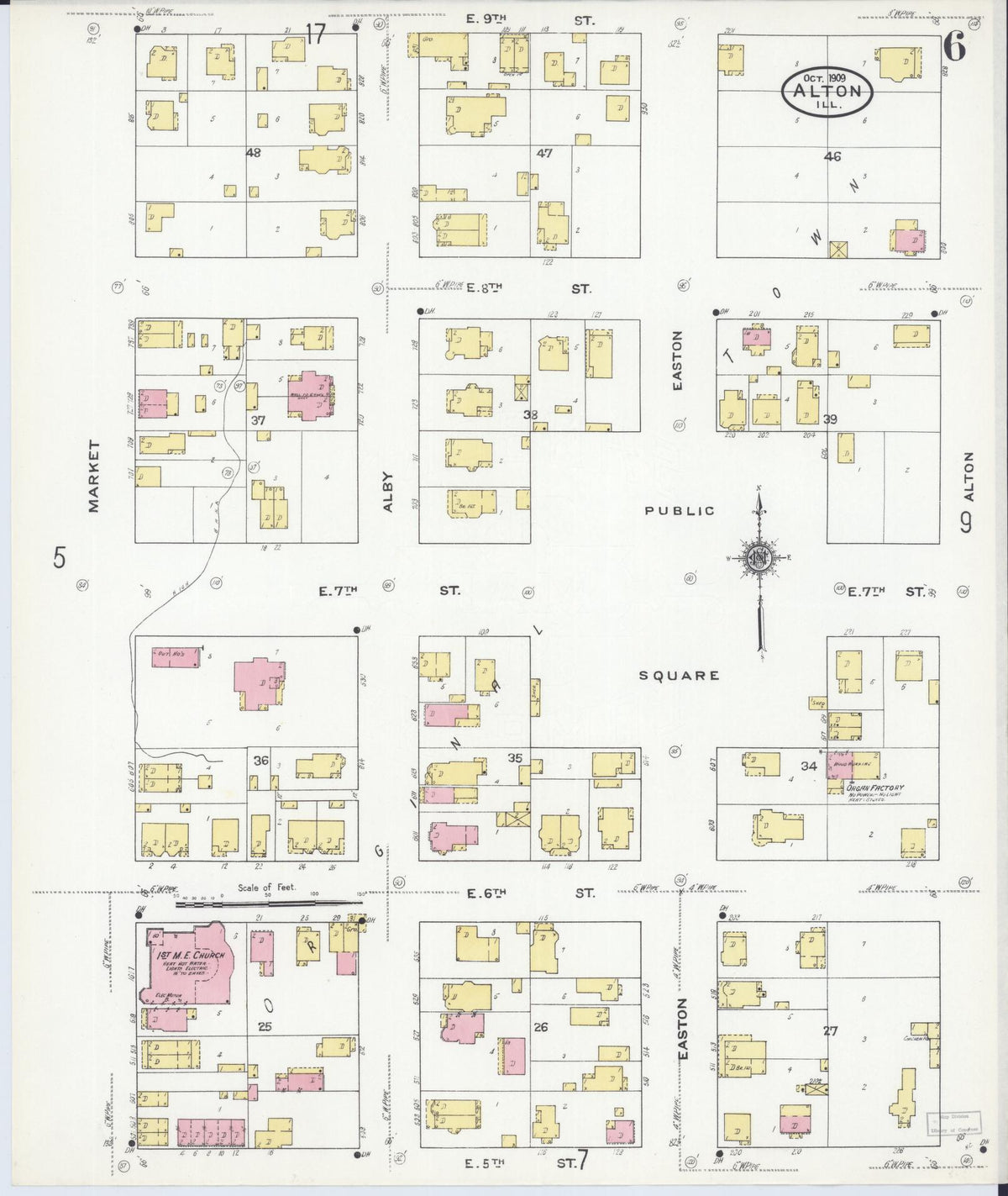 Sanborn Fire Insurance Map from Alton, Madison County, Illinois (1909), Sheet #0006 - Complete Map Set gallery image, historic Sanborn map, vintage wall art, Illinois Illinois